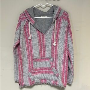 Ocean Drive Pink & Grey Baja Hooded Beach Shirt Large